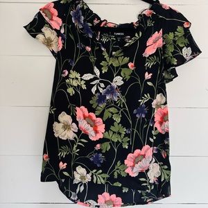 Express women floral top black shirt